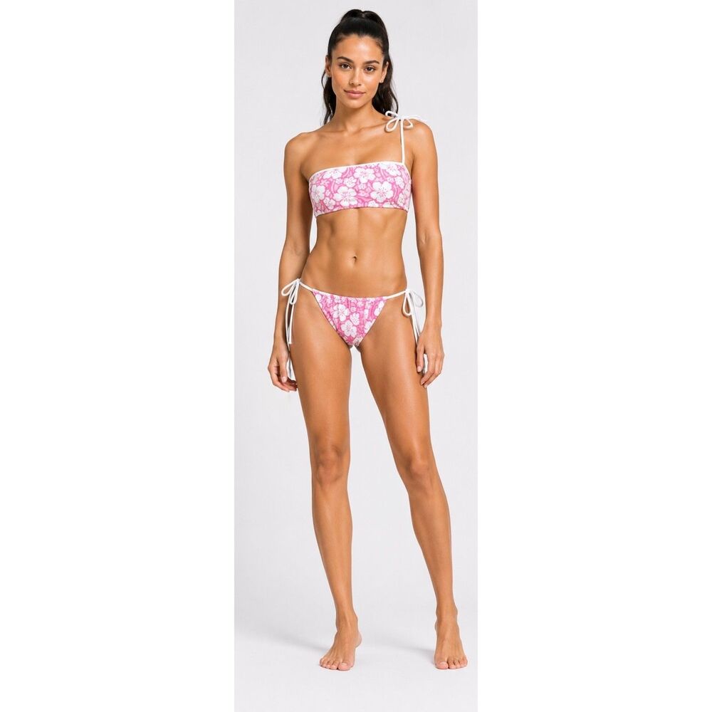Frankie’s Bikinis Floral Pink Bikini Set Holiday Top Tia Bottom In Sand Sugar M